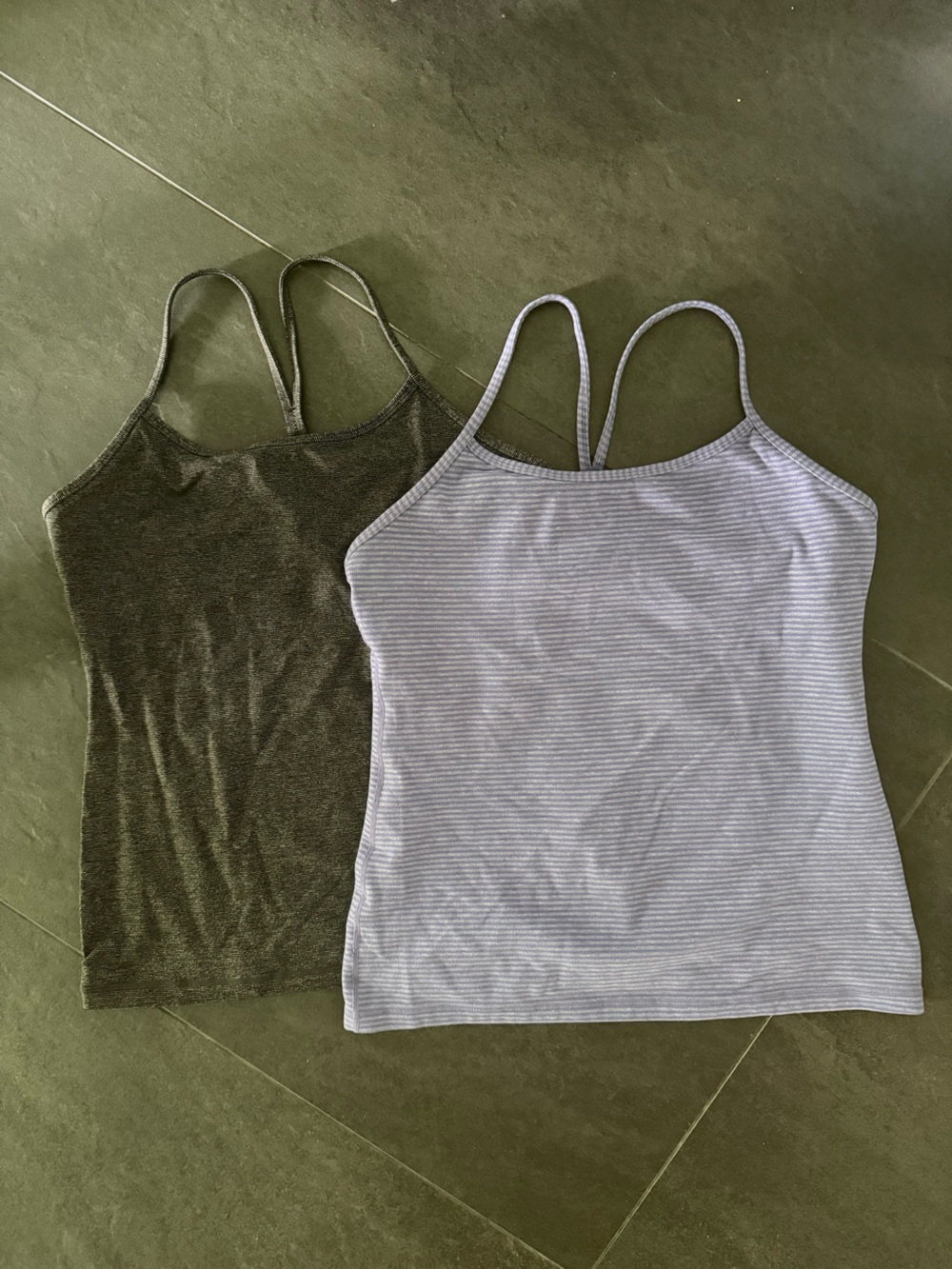 lululemon athletica Tank Tops in Olive Green and Light Blue Stripe